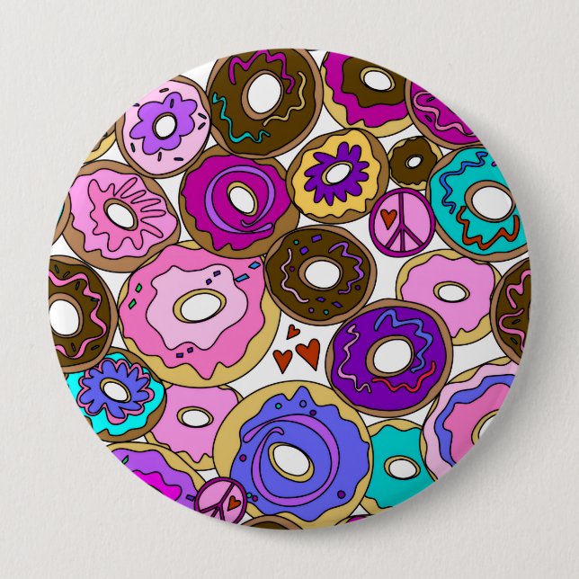 Frieden Liebe und Donuts Button (Vorderseite)
