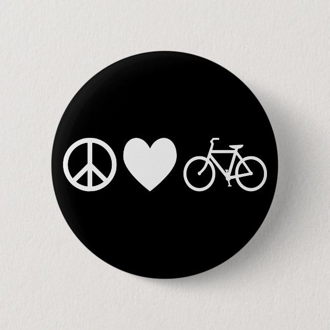 Frieden Liebe und Fahrräder Button (Vorderseite)