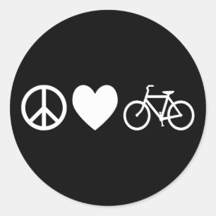 Frieden Liebe und Fahrräder Runder Aufkleber