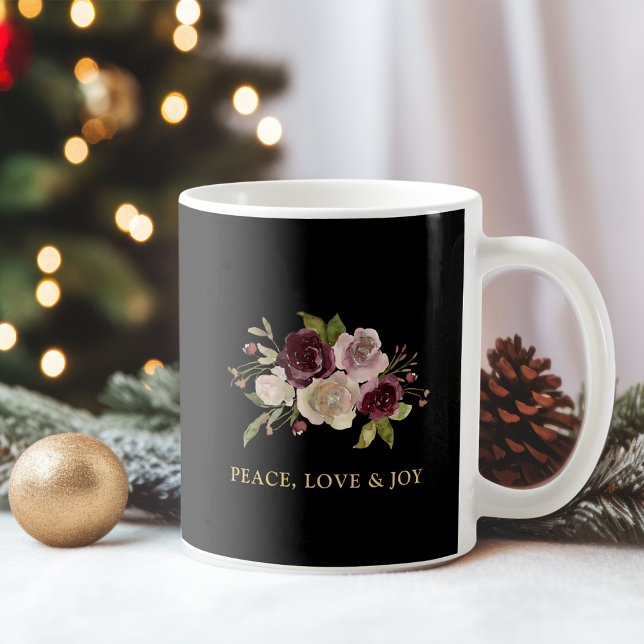 Frieden Liebe und Freude Winterstrauß Feiertage Kaffeetasse (Von Creator hochgeladen)