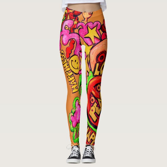 Frieden, Liebe und Glück Leggings (Vorderseite)