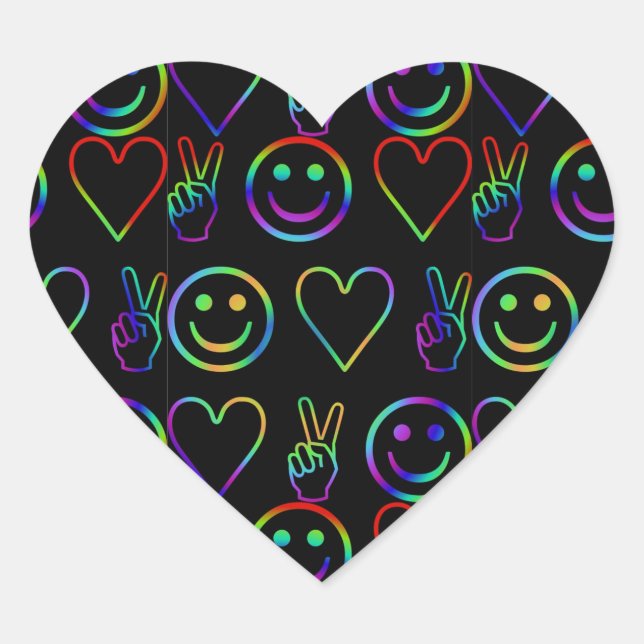 FRIEDEN, LIEBE UND GLÜCKLICH Herz-Aufkleber (Vorderseite)