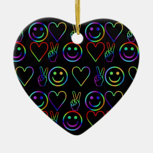 FRIEDEN, LIEBE UND GLÜCKLICH KERAMIKORNAMENT (Vorne)
