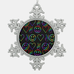 FRIEDEN, LIEBE UND GLÜCKLICH SCHNEEFLOCKEN Zinn-Ornament