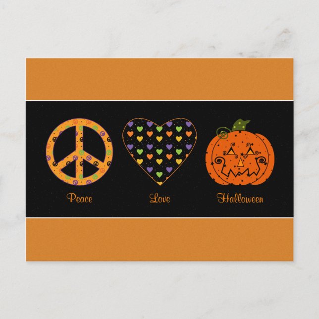 Frieden, Liebe und Halloween Postkarte (Vorderseite)