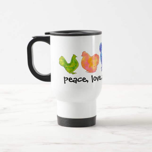 Frieden, Liebe und Hühner Watercolor-Tasse Reisebecher (Links)