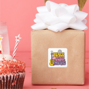Frieden, Liebe und Musikkleber Quadratischer Aufkleber