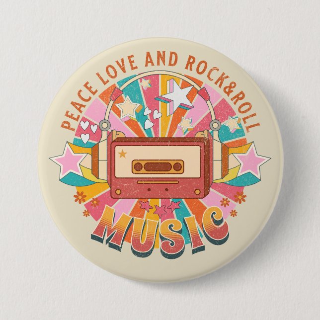 Frieden Liebe und Rock & Roll Button (Vorderseite)