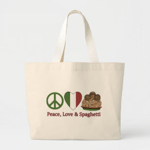 Frieden, Liebe und Spaghetti Jumbo Stoffbeutel