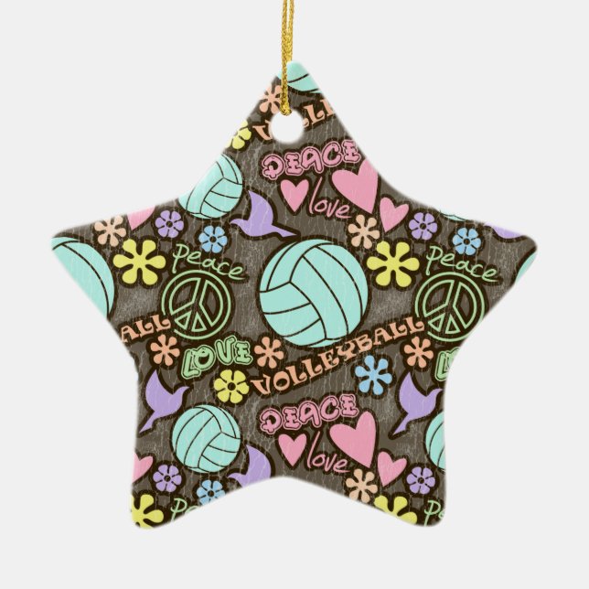 Frieden, Liebe, Volleyball Keramik Ornament (Vorne)