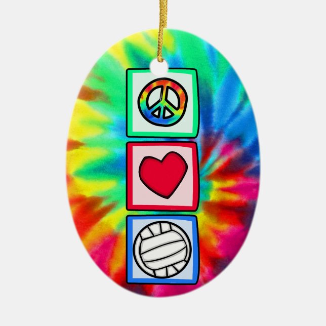 Frieden, Liebe, Volleyball Keramik Ornament (Vorne)
