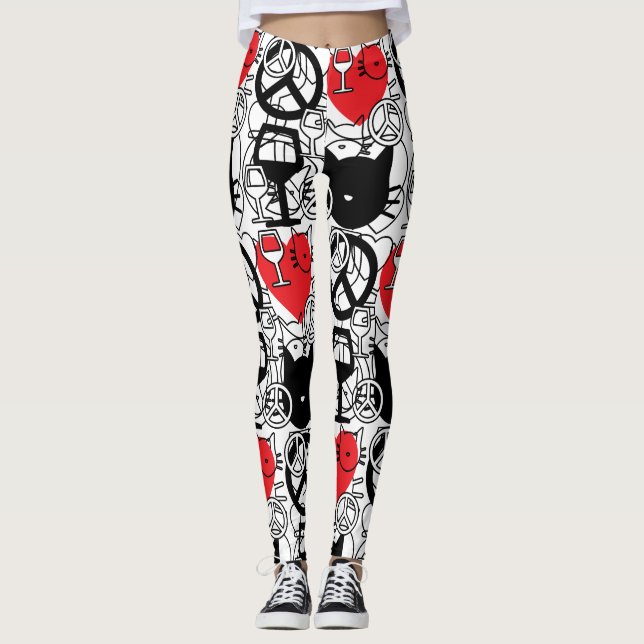 Frieden, Liebe, Wein und Katzen Leggings (Vorderseite)