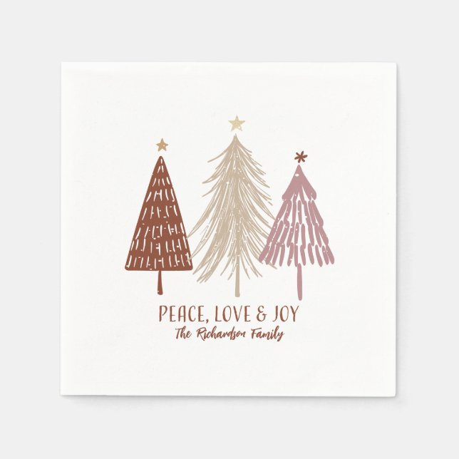 Frieden, Love & Joy Christmas Festive Trees Holida Serviette (Vorderseite)