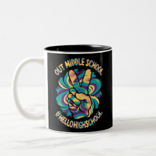 Frieden raus Mitte Hallo High School Schule Tie Dy Zweifarbige Tasse