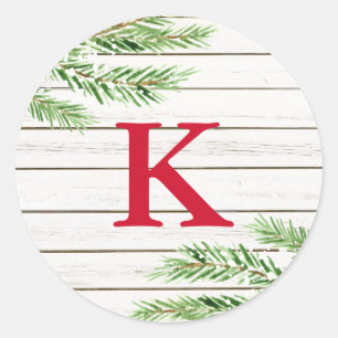 Frieden, SchneeEvergreen Monogram Initial Runder Aufkleber
