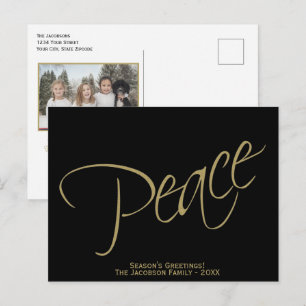 Frieden. Schwarz-goldene elegante minimalistische  Feiertagspostkarte