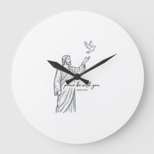 Frieden sei mit dir Taube Christliches Vintage-Shi Große Wanduhr