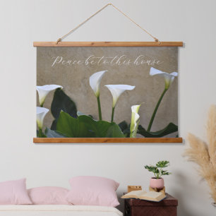 Frieden sein in diesem Haus Calla Lilies Floral Wandteppich Mit Holzrahmen