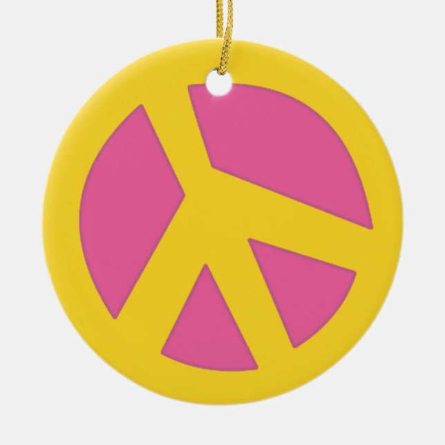 Frieden-Smiley Gelb Keramik Ornament (Vorne)
