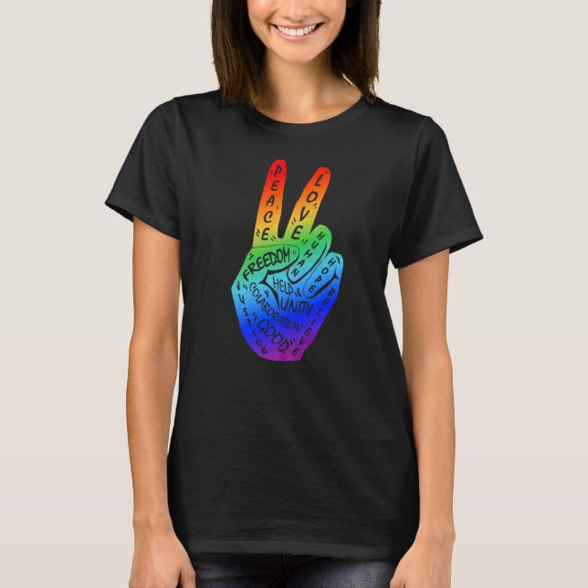 Frieden statt Krieg Frieden Hand-Regenbogen Lgbtq T-Shirt (Vorderseite)
