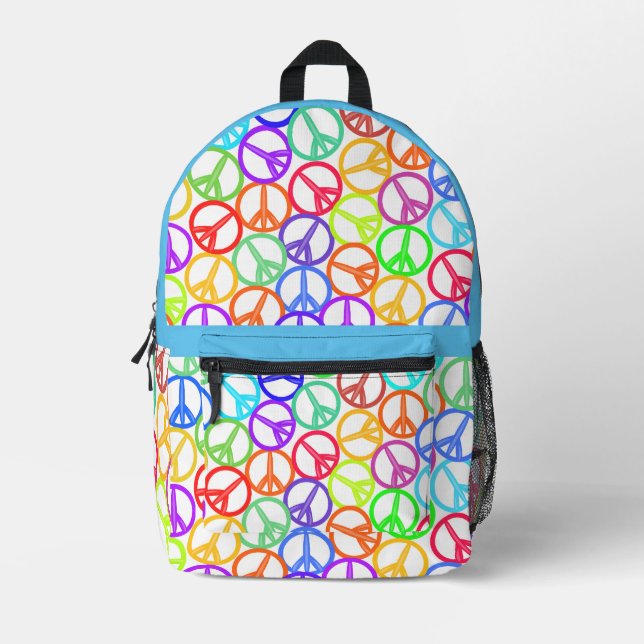 Frieden Überall Multicolor Groovy Peace Signs Bedruckter Rucksack (Vorderseite)
