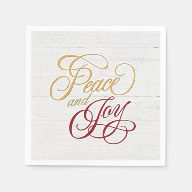 Frieden und Freude auf weißem Holz Serviette (Vorderseite)
