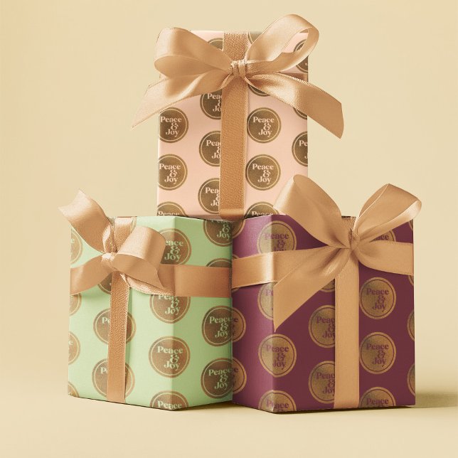 Frieden und Freude, Gold Pink Green Burgund Weihna Geschenkpapier Set (Peace & Joy: Gold, Pink, Green, and Burgundy Christmas Wrapping Paper Sheets)