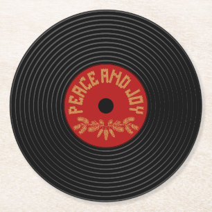 Frieden und Freude Vinyl-Schallplattendesign Runder Pappuntersetzer