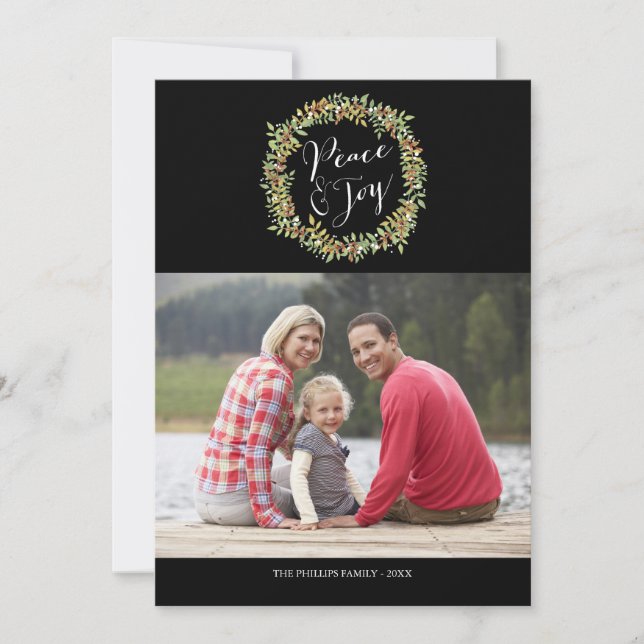 Frieden und Freude - Weihnachts-Fotokarte Feiertagskarte (Vorderseite)