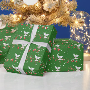 Frieden und Freude Weiße Tauben mit Schneeflocken Geschenkpapier