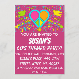 Frieden und Liebe. 60er Themenparty. Einladung
