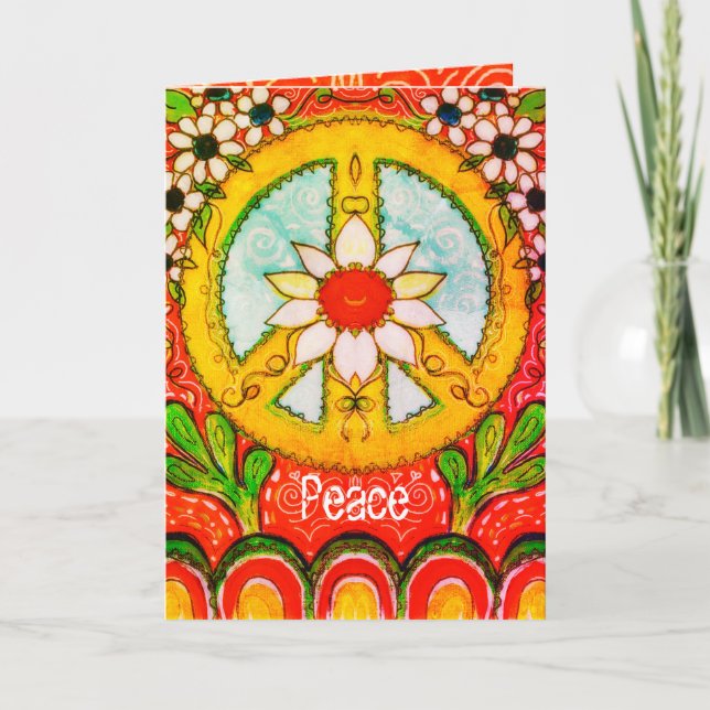 Frieden und Liebe Daisy Hippie Boho Original Gruß Karte (Vorderseite)