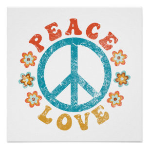 Frieden und Liebe - Hippie-Friedenszeichen mit Blu Poster