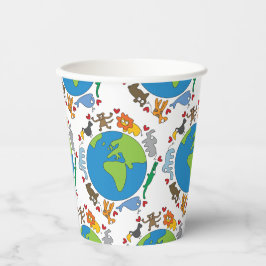 Frieden und Liebe Niedliche Cartoon Tiere der Welt Pappbecher