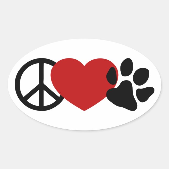 Frieden und Liebe Ovaler Aufkleber (Vorderseite)