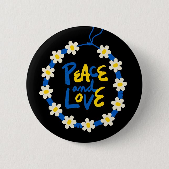 Frieden und Liebe Ukraine Blume Kranz Button (Vorderseite)