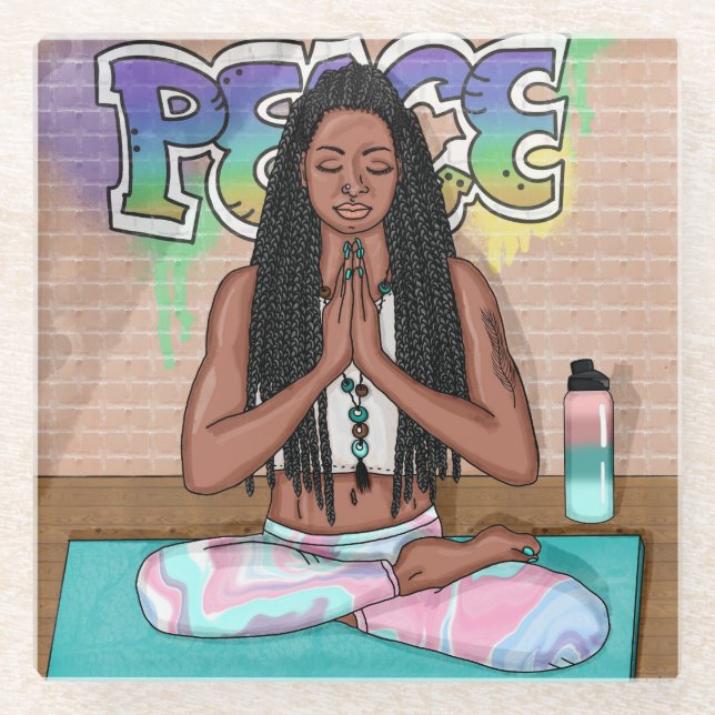 Frieden und Meditation Städtische Kunst Glasuntersetzer (Vorderseite)