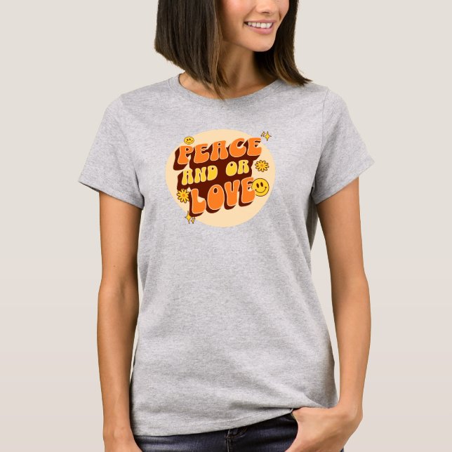 Frieden und/oder Liebe Retro 60er Jahre Groovy Flo T-Shirt (Vorderseite)