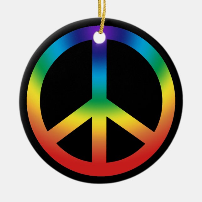 Frieden unterzeichnen herein Regenbogenfarben Keramik Ornament (Vorne)