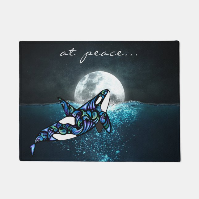 Frieden ~ Vollmond Psychedelic Trippy Orca Whale Fußmatte (Vorderseite)