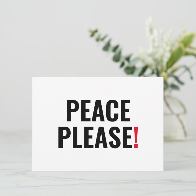 Frieden, weißer schwarzer Text, Anti-Kriegskarte (Stehend Vorderseite)