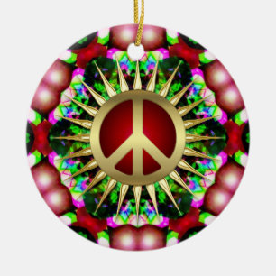 Friedens-Hippie-Sechseck-Weihnachts-Keramik-Orname Keramik Ornament