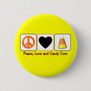 Friedens-, Liebe-und Süßigkeits-Mais Button