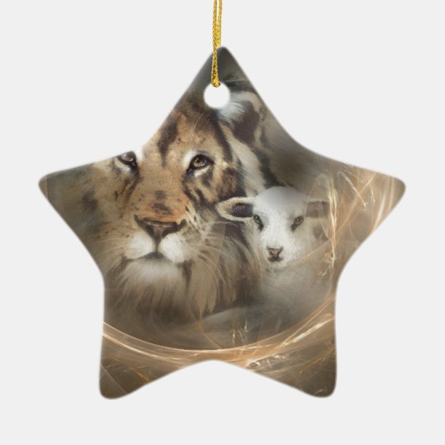 Friedens"Löwelamm" religiöse christion Geschenke Keramik Ornament (Vorne)