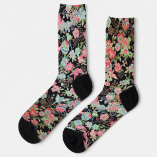 Friedens-Orizuru und Blume, japanisches Design Socken
