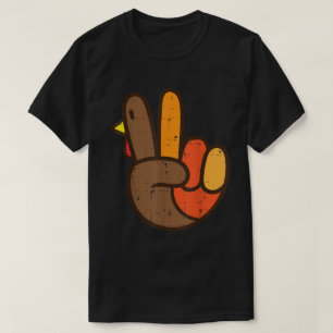 Friedens Truthahn Hand Retro Thanksgiving-Shirt T-Shirt