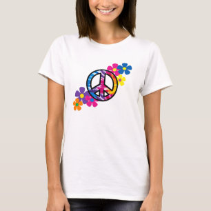 Friedens- und Blumen-60er Hippie-T - Shirt