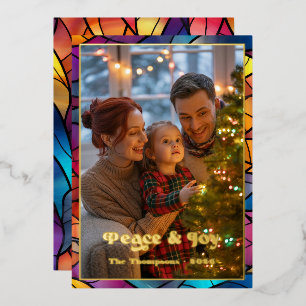 Friedens- und Freuden-Buntglasfenster-Weihnachtsfo Folien Feiertagskarte