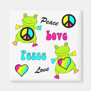 Friedens-und Liebe-Frosch-Quadrat Magnet