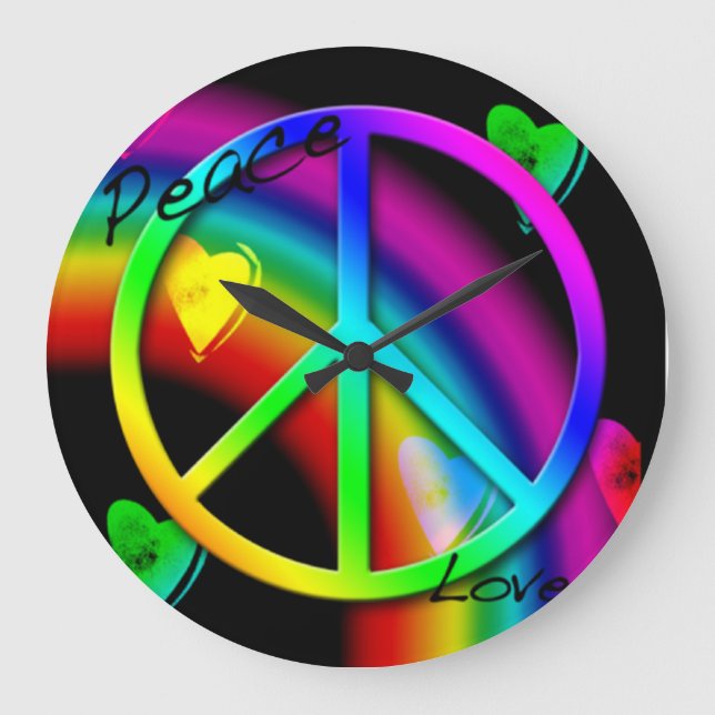 Friedens-und Liebe-Regenbogen-Wand-Uhr Große Wanduhr (Vorderseite)